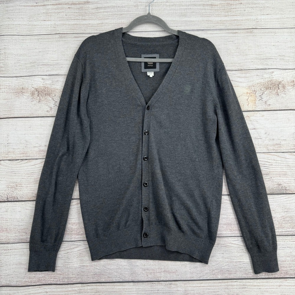 G-Star Raw Cardigan Mens Large Grey Berlow Knit V-Neck Button Up 86566F